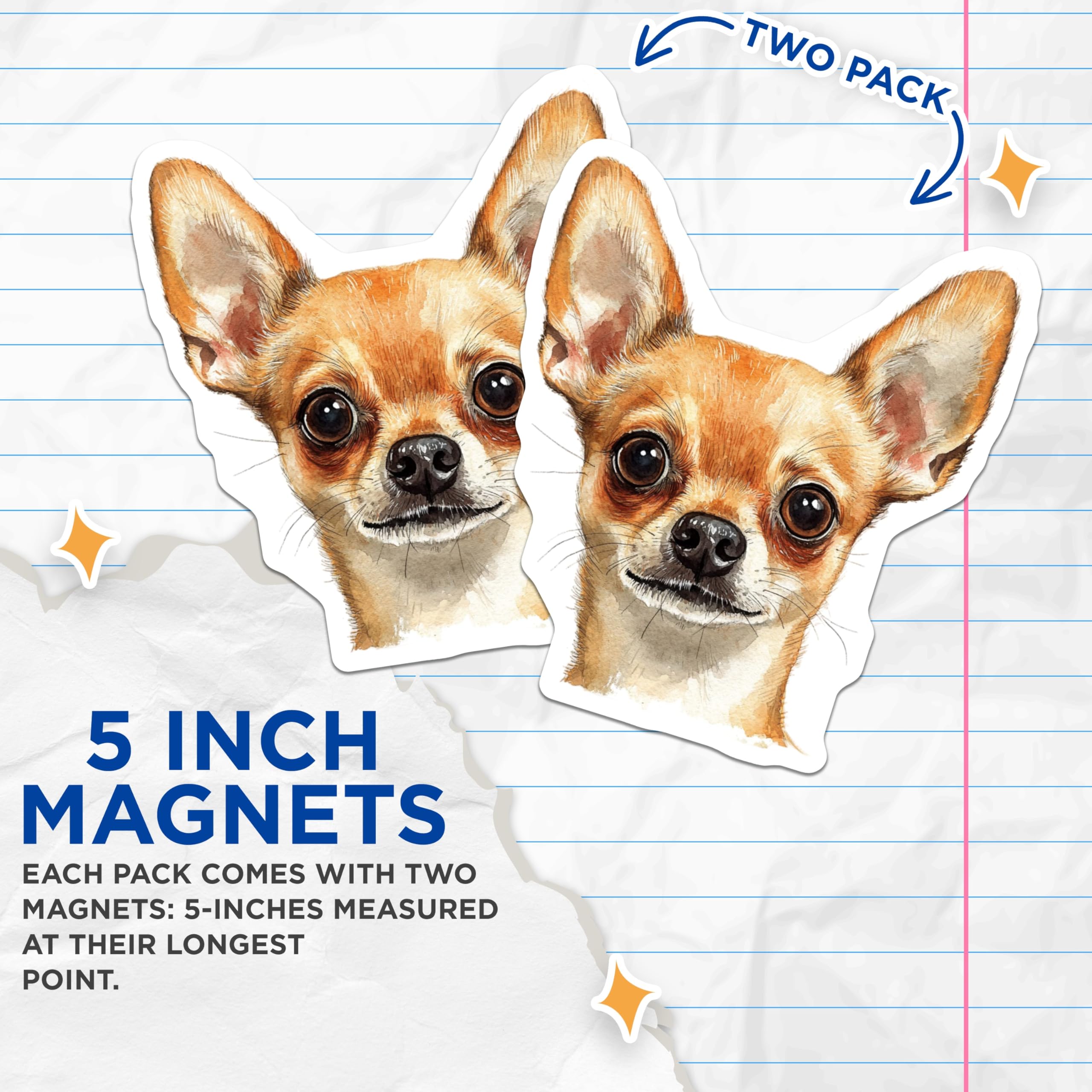 (2 Pack) Chihuahua Magnets - Cute Dog Magnets - Pet Lover Decor - 5" On Longest Side - Premium Magnet - for Cars, Refrigerators, Toolboxes, Lockers - Made in USA - MAG16453