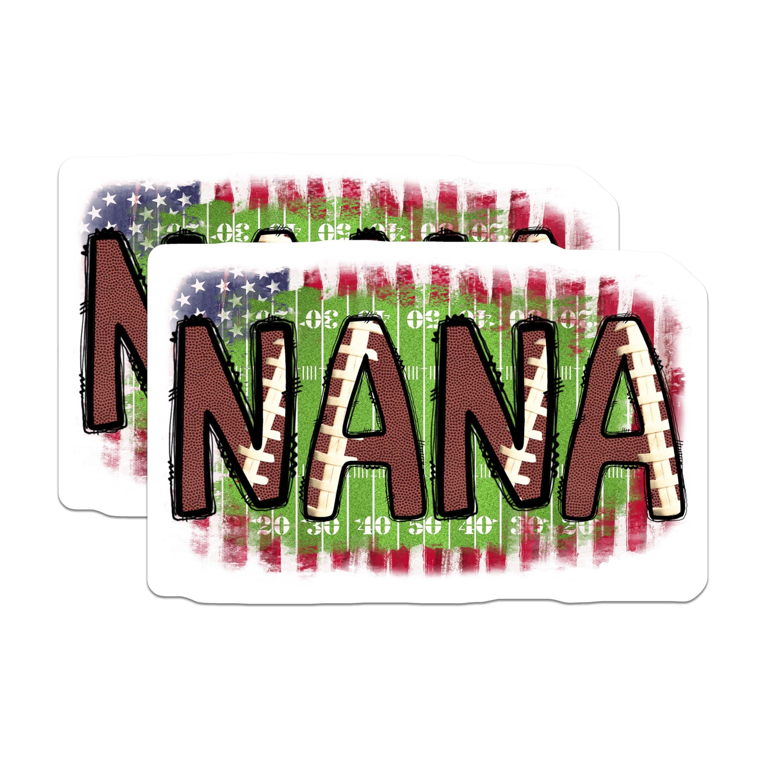 (2 Pack) Nana Football Magnets - Patriotic Game Day - Grandma Sports Fan - 5 Inches On Longest Side - Thick Durable Magnet - Made in USA - MAG25328