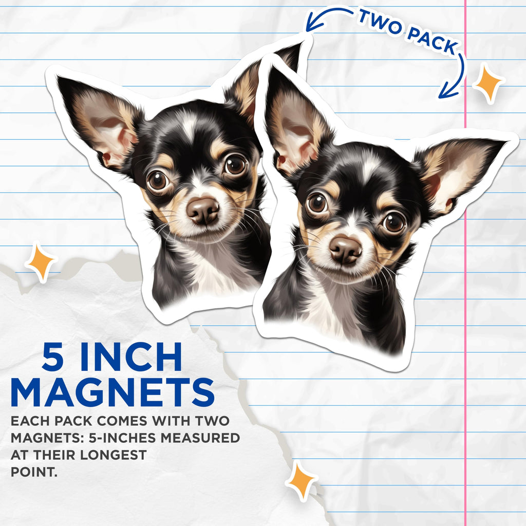 (2 Pack) Cute Chihuahua Dog Magnets - Pet Lover Refrigerator Magnets - Animal Enthusiast Decor - Dog Mom Dad Item - 5 Inches On Longest Side - Thick Durable Magnet - Made in USA - MAG25250