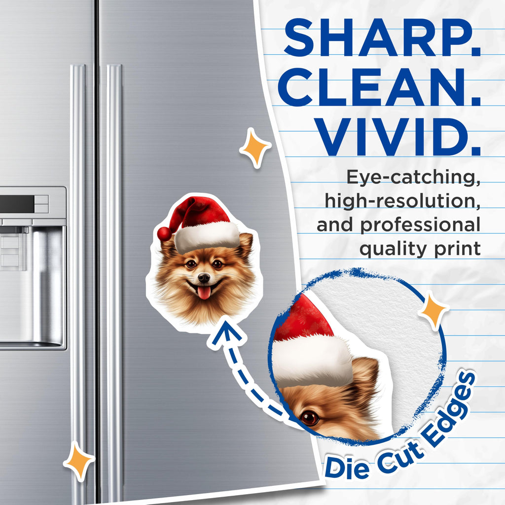(2 Pack) Pomeranian Christmas Magnets - Santa Hat Dog Decor - Festive Pet Lover Accessory - Cute Holiday Fridge Magnets - 5 Inches On Longest Side - Thick Durable Magnet - Made in USA - MAG30161