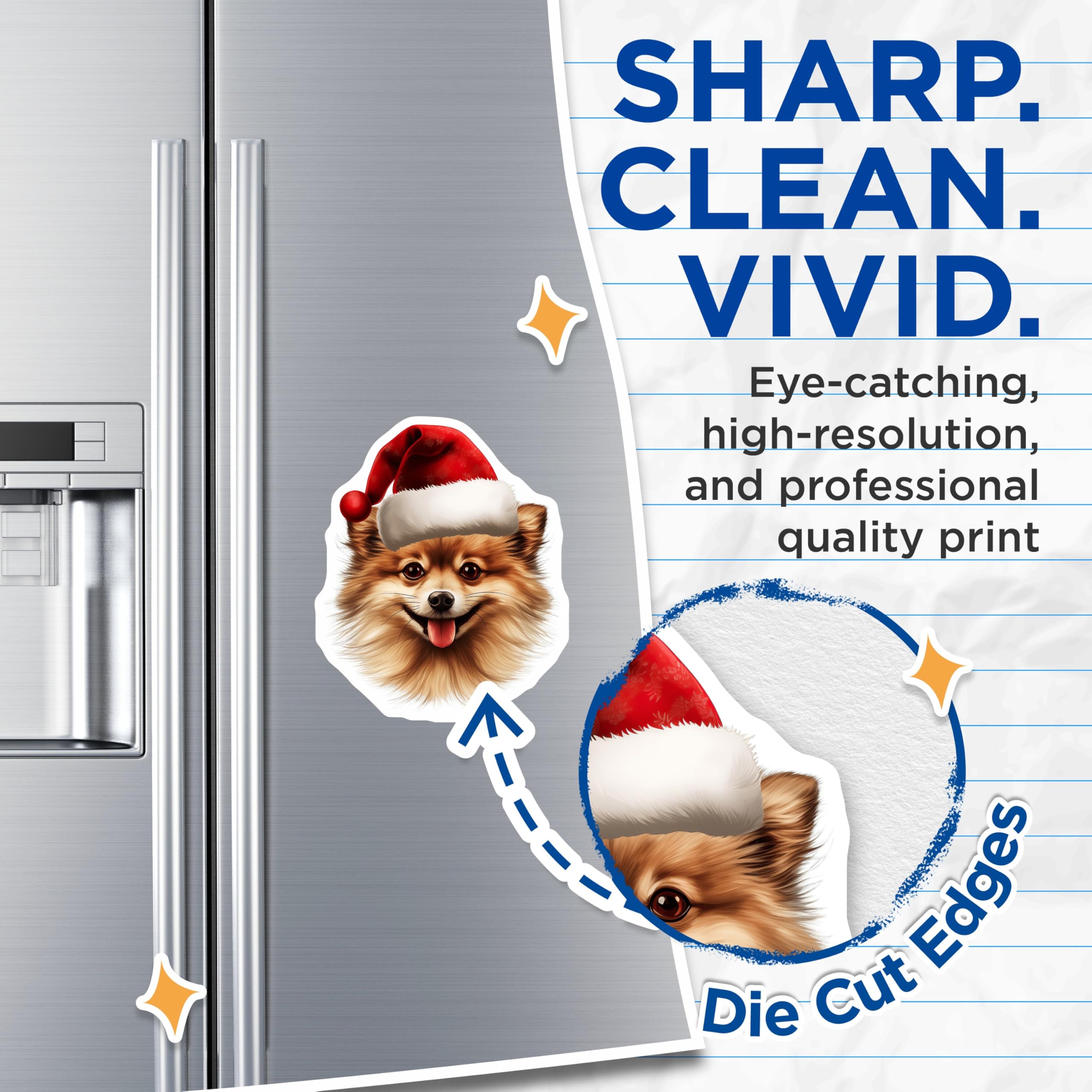 (2 Pack) Pomeranian Christmas Magnets - Santa Hat Dog Decor - Festive Pet Lover Accessory - Cute Holiday Fridge Magnets - 5 Inches On Longest Side - Thick Durable Magnet - Made in USA - MAG30161