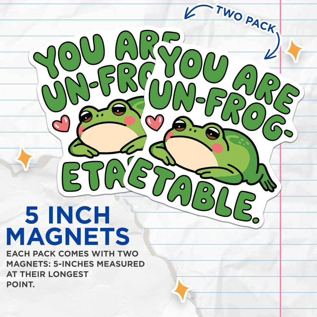 (2 Pack) Funny Frog Magnets - Unfrogettable Frog Meme - Cute Fridge Magnets - 5" On Longest Side - Premium Magnet - for Cars, Refrigerators, Toolboxes, Lockers - Made in USA - MAG16750