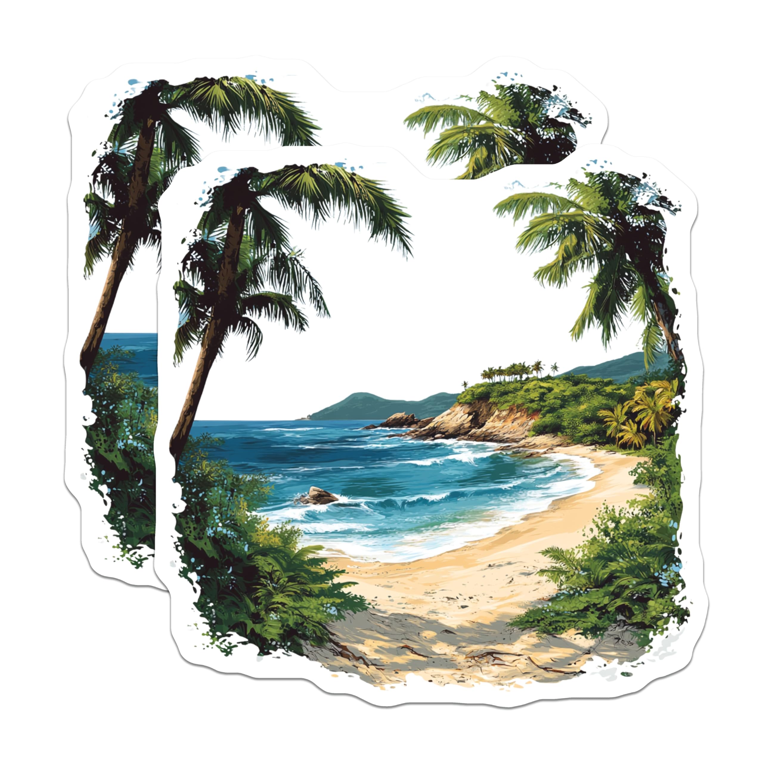 (2 Pack) Tropical Beach Magnets - Ocean View Palm Tree Refrigerator Decor - Coastal Home Accent for Vacation Lovers - 5 Inches On Longest Side - Thick Durable Magnet - Made in USA - MAG27693
