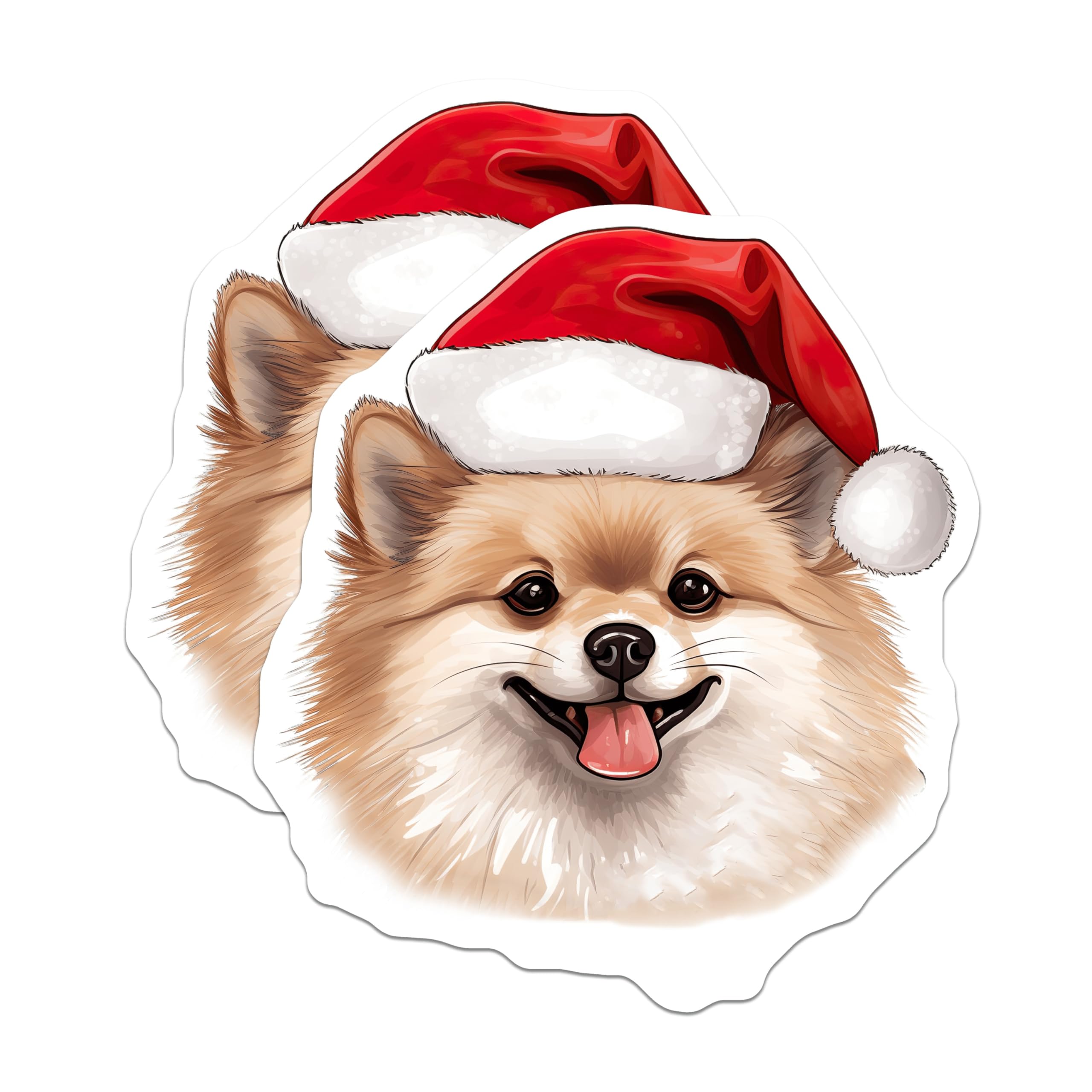 (2 Pack) Pomeranian Christmas Magnets - Santa Hat Dog - Holiday Pet Decor - 5 Inches On Longest Side - Thick Durable Magnet - Made in USA - MAG25644