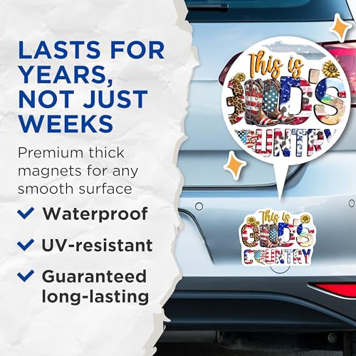 (2 Pack) This is God's Country Magnets - American Flag Boots - Patriotic Sunflowers - 5" On Longest Side - for Cars, Fridges, Toolboxes - Made in USA - MAG7878