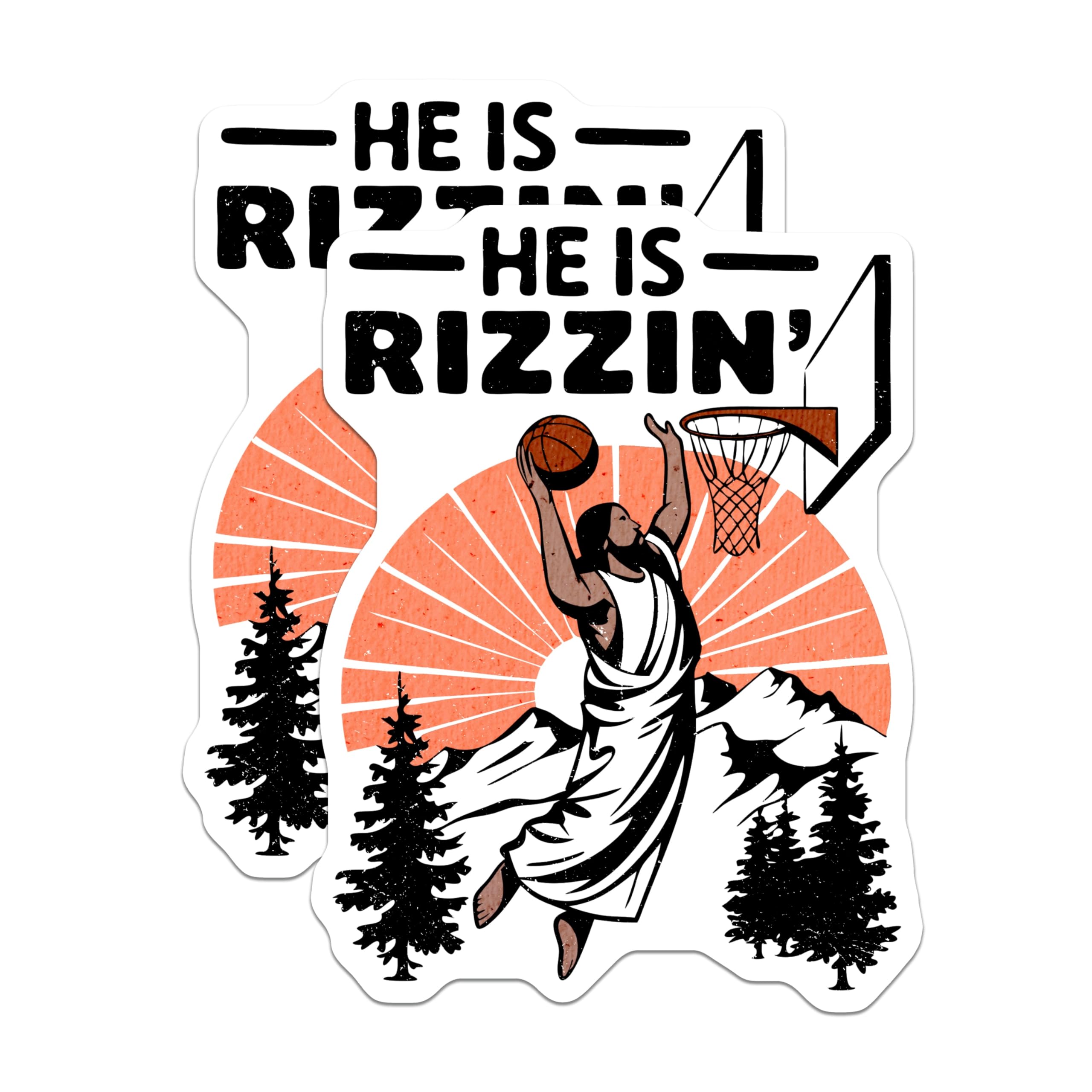 (2 Pack) He is Rizzin Magnets - Funny Jesus Basketball Meme - Christian Easter Humor Faith - 5 Inches On Longest Side - Thick Durable Magnet - Made in USA - MAG25585
