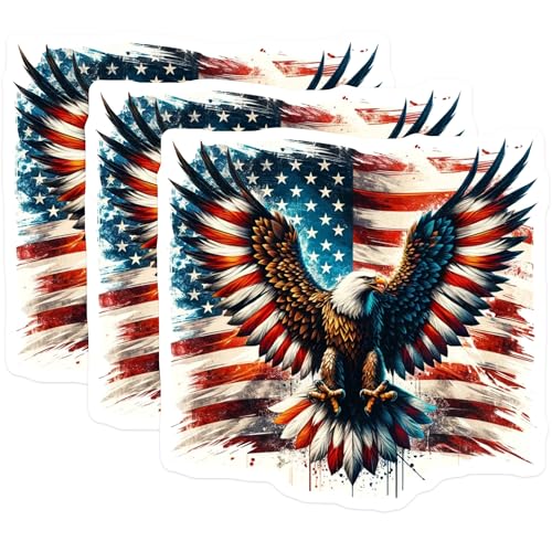 (3 Pack) American Eagle Decals - USA Flag - Laptop Decals- 3 Inches On Longest Side - Easy Peel & Apply - Made in USA - 3MCS5717
