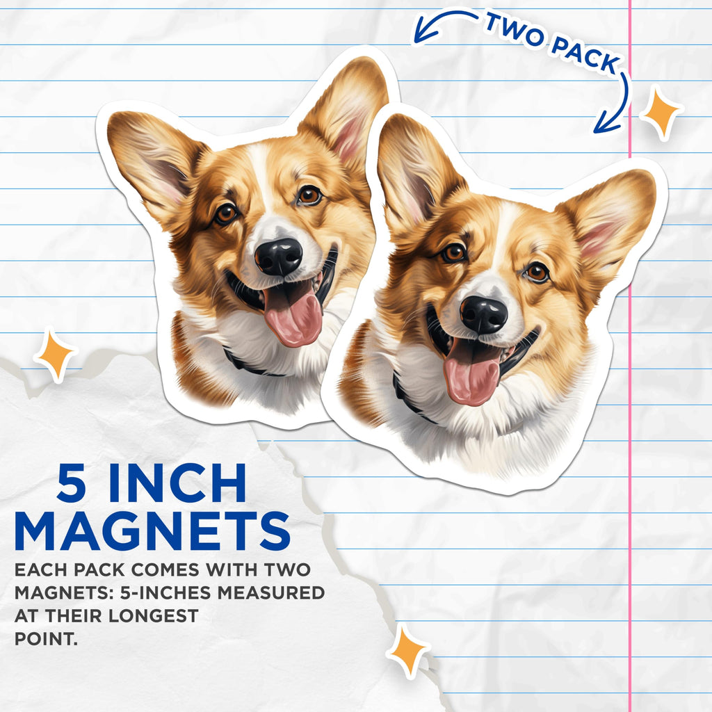 (2 Pack) Corgi Dog Magnets - Corgi Owner Accessory - Happy Pet Lover Decor - Refrigerator Decor - 5 Inches On Longest Side - Thick Durable Magnet - Made in USA - MAG28600
