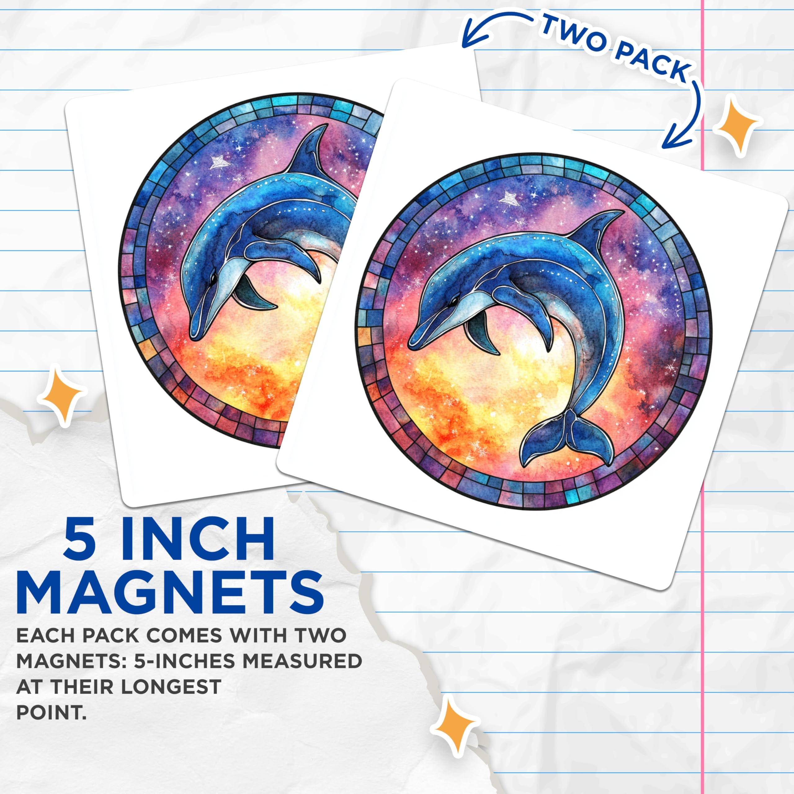 (2 Pack) Dolphin Galaxy Magnets - Celestial Ocean Decor - Watercolor Marine Life Fridge Magnet - 5 Inches On Longest Side - Thick Durable Magnet - Made in USA - MAG30793
