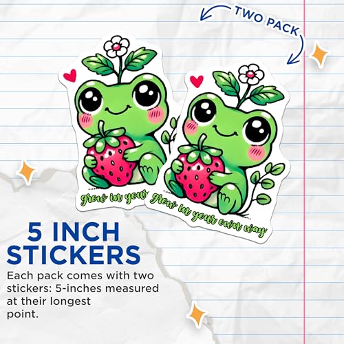 (2 Pack) Inspirational Cute Frog Stickers - Positive Affirmation - Encouraging Art - 5" On Longest Side - Sticks to Smooth Flat Surfaces - Made in USA - BMCS7617