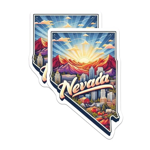 (2 Pack) Nevada Stickers - State Pride Stickers - Colorful Souvenir Stickers - 5" On Longest Side - Sticks to Smooth Flat Surfaces - Made in USA - BMCS5213