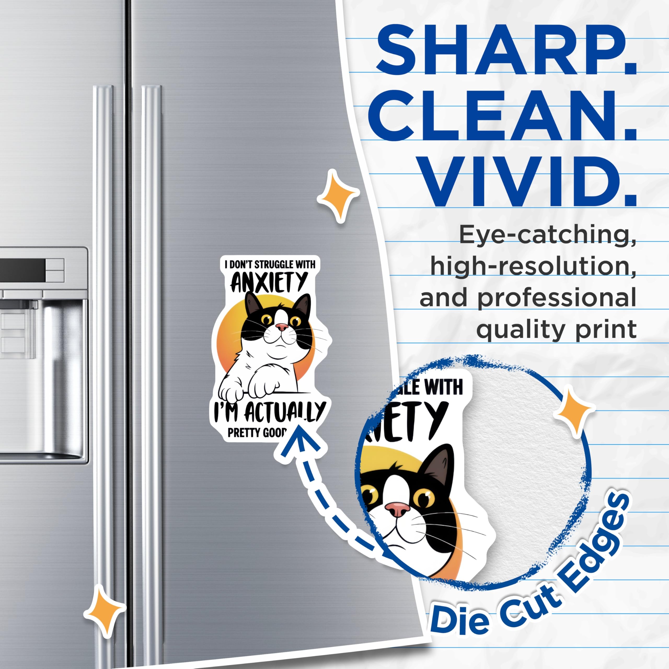(2 Pack) Funny Cat Magnets - Anxiety Quote - Sarcastic Kitty Fridge Decor - 5" On Longest Side - Premium Magnet - for Cars, Refrigerators, Toolboxes, Lockers - Made in USA - MAG15809