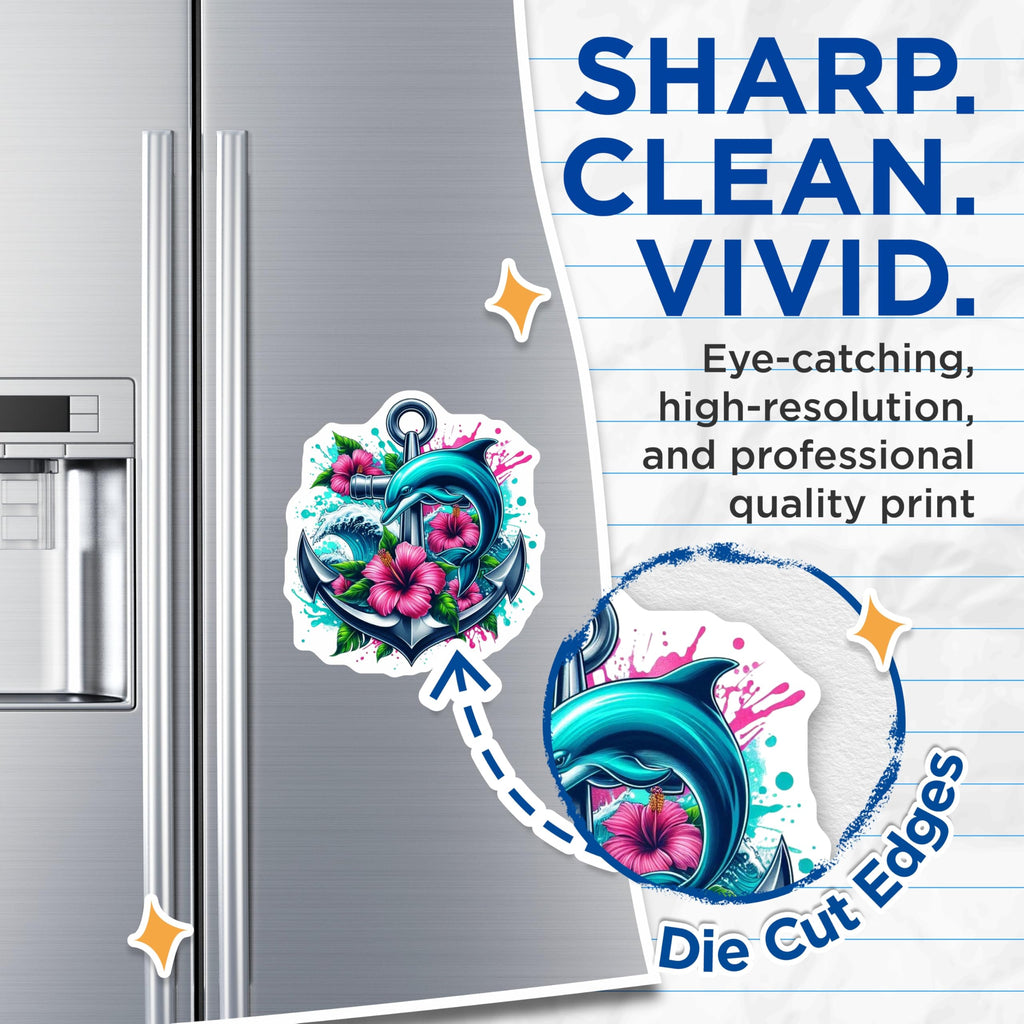 (2 Pack) Dolphin Anchors Magnets - Hibiscus Flower - Ocean Wave Summer Theme - 5" On Longest Side - Premium Magnet - for Cars, Refrigerators, Toolboxes, Lockers - Made in USA - MAG16484