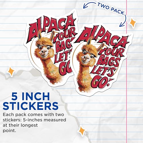 (2 Pack) Alpaca Your Bags Stickers - Funny Animal Travel Stickers - Bohemian Adventure Stickers - 5" On Longest Side - Sticks to Smooth Flat Surfaces - Made in USA - BMCS3797