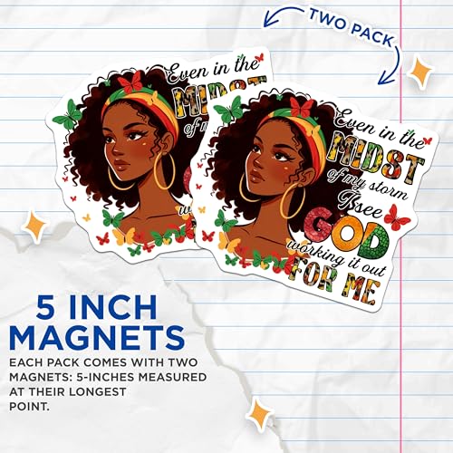 (2 Pack) Inspirational Magnets - Black Woman with Afro - Spiritual Home Decor - 5" On Longest Side - for Cars, Fridges, Toolboxes - Made in USA - MAG7852