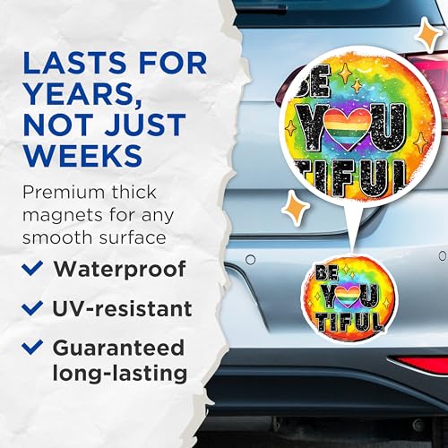 (2 Pack) Be You Tiful Magnets - Rainbow Pride - LGBTQ Inspirational Decor - Self Affirmation - 5" On Longest Side - for Cars, Fridges, Toolboxes - Made in USA - MAG8278