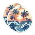 (2 Pack) Tropical Beach Magnets - Sunset Ocean Waves - Retro Palm Tree Art Fridge - 5 Inches On Longest Side - Thick Durable Magnet - Made in USA - MAG37040