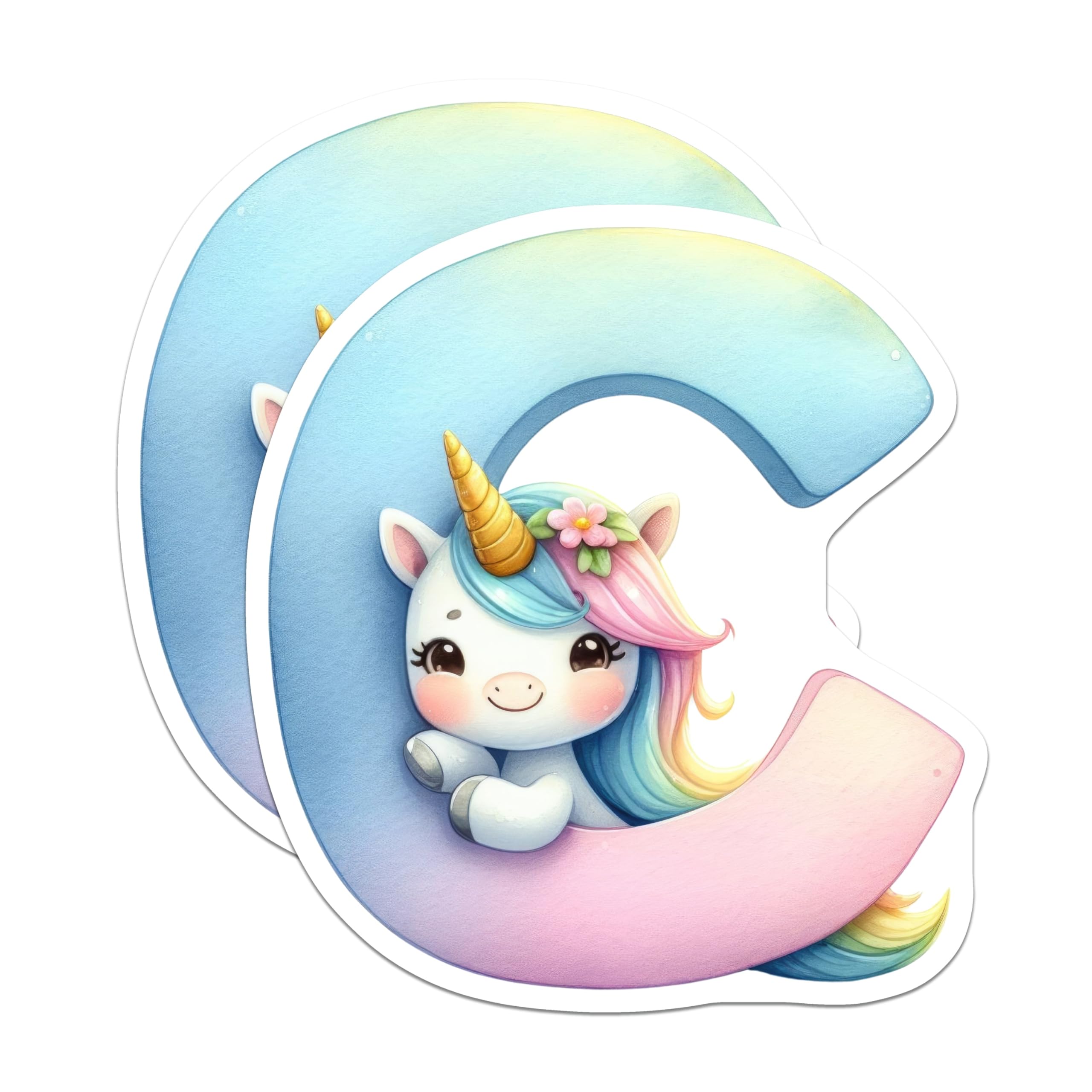 (2 Pack) Unicorn Letter C Magnets - Alphabet Initial - Cute Fridge Decor - 5" On Longest Side - Premium Magnet - for Cars, Refrigerators, Toolboxes, Lockers - Made in USA - MAG15696