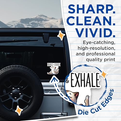 (2 Packs) Inhale & Exhale Cat Doing Yoga Stretching Stickers - Funny Cute Cat Yogi Yoga Decals - 5" On Longest Side - Premium Vinyl Decal - Sticks to Any Smooth Flat Surface - Made in USA - BMCS2414