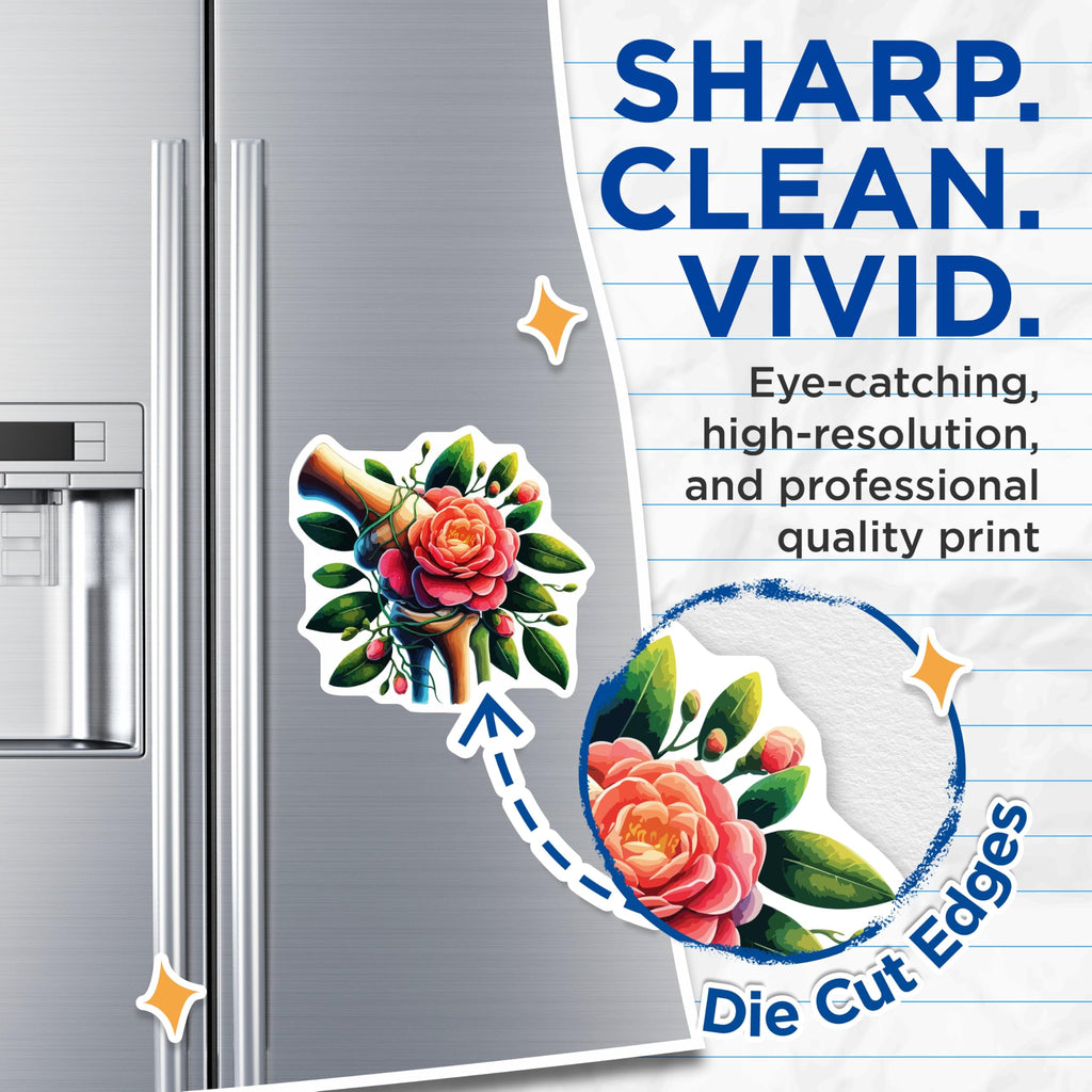 (2 Pack) Floral Bone Anatomy Magnets - Anatomical Camellia Flower Art - Unique Gothic Botanical Decor - 5 Inches On Longest Side - Thick Durable Magnet - Made in USA - MAG19839