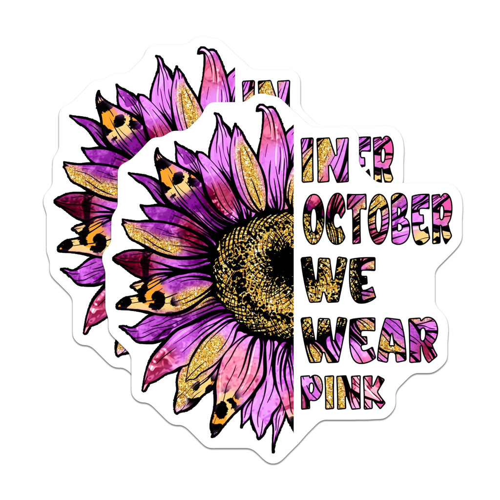 (2 Pack) Breast Cancer Awareness Magnets - in October We Wear Pink - Sunflower Decorations - 5" On Longest Side - Premium Magnet - for Cars, Refrigerators, Toolboxes, Lockers - Made in USA - MAG16774