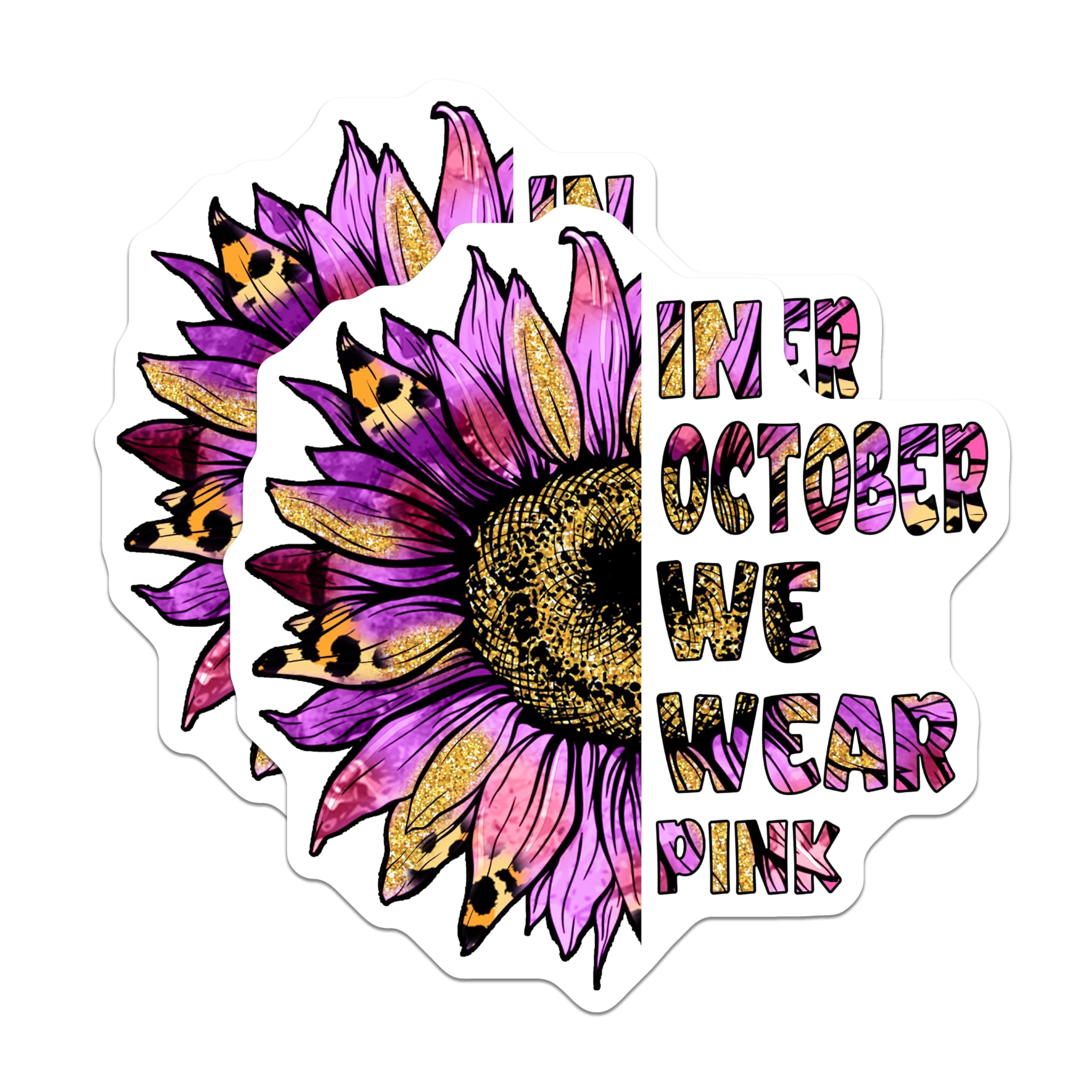 (2 Pack) Breast Cancer Awareness Magnets - in October We Wear Pink - Sunflower Decorations - 5" On Longest Side - Premium Magnet - for Cars, Refrigerators, Toolboxes, Lockers - Made in USA - MAG16774