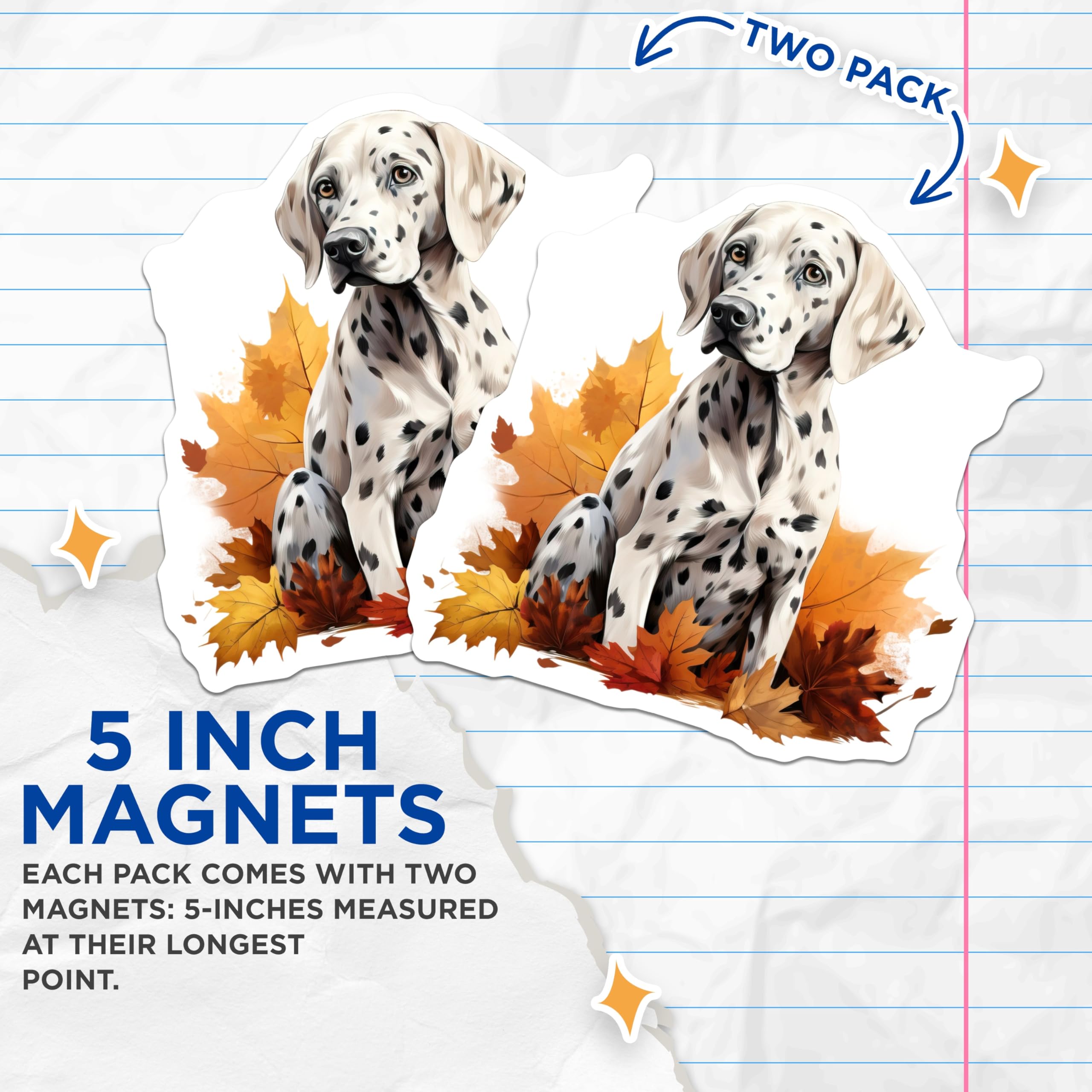 (2 Pack) Dalmatian Magnets - Autumn Dog Decor - Fall Leaf Pet Art - Dog Lover Gift Idea - 5 Inches On Longest Side - Thick Durable Magnet - Made in USA - MAG23467