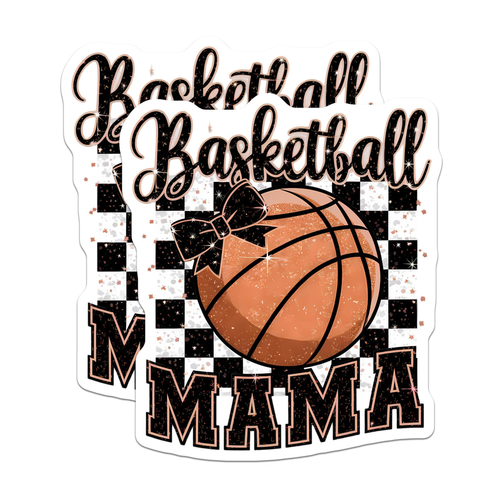 (2 Pack) Basketball Mama Magnets - Cheerful Sports Mom Vehicle Decals - Sparkling Game Day Decorations - Team Spirit Fan - 5 Inches On Longest Side - Thick Durable Magnet - Made in USA - MAG23067