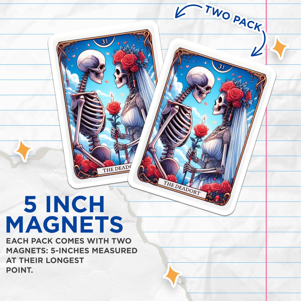 (2 Pack) Skeletal Couple Magnets - Eternal Love Goth Decor - Day of the Dead Romantic Art - Wedding Skeleton - 5 Inches On Longest Side - Thick Durable Magnet - Made in USA - MAG21256