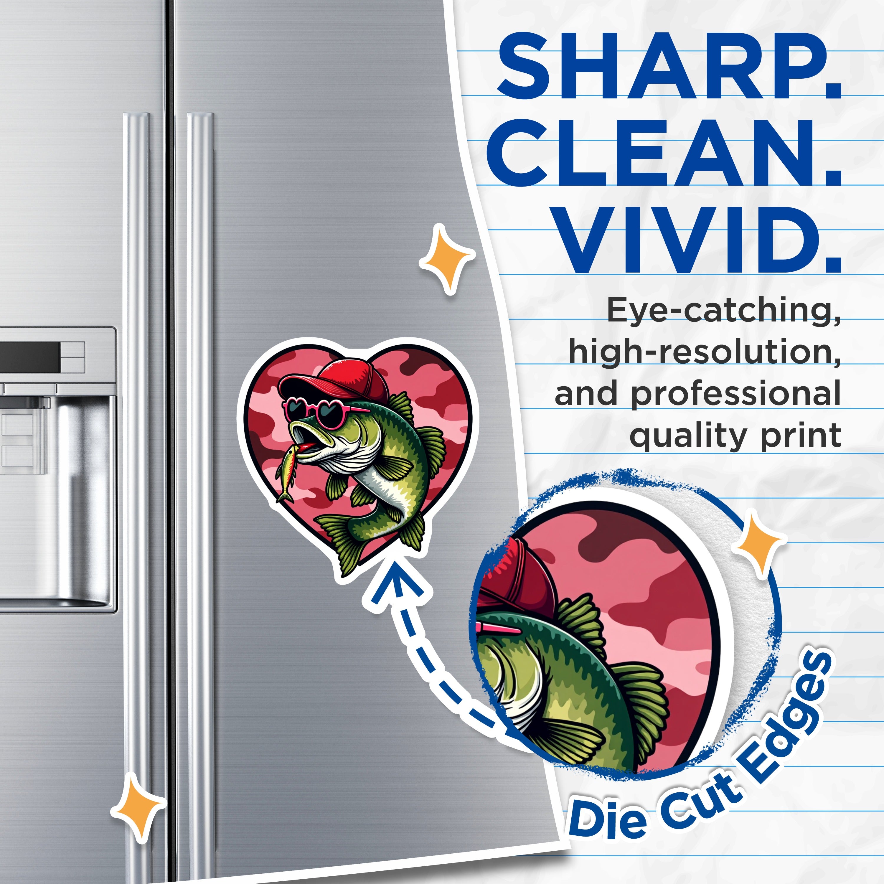 (2 Pack) Cool Bass Fish Magnets - Pink Camo Heart Angler - Funny Fisherman Refrigerator Decor - 5 Inches On Longest Side - Thick Durable Magnet - Made in USA - MAG37878