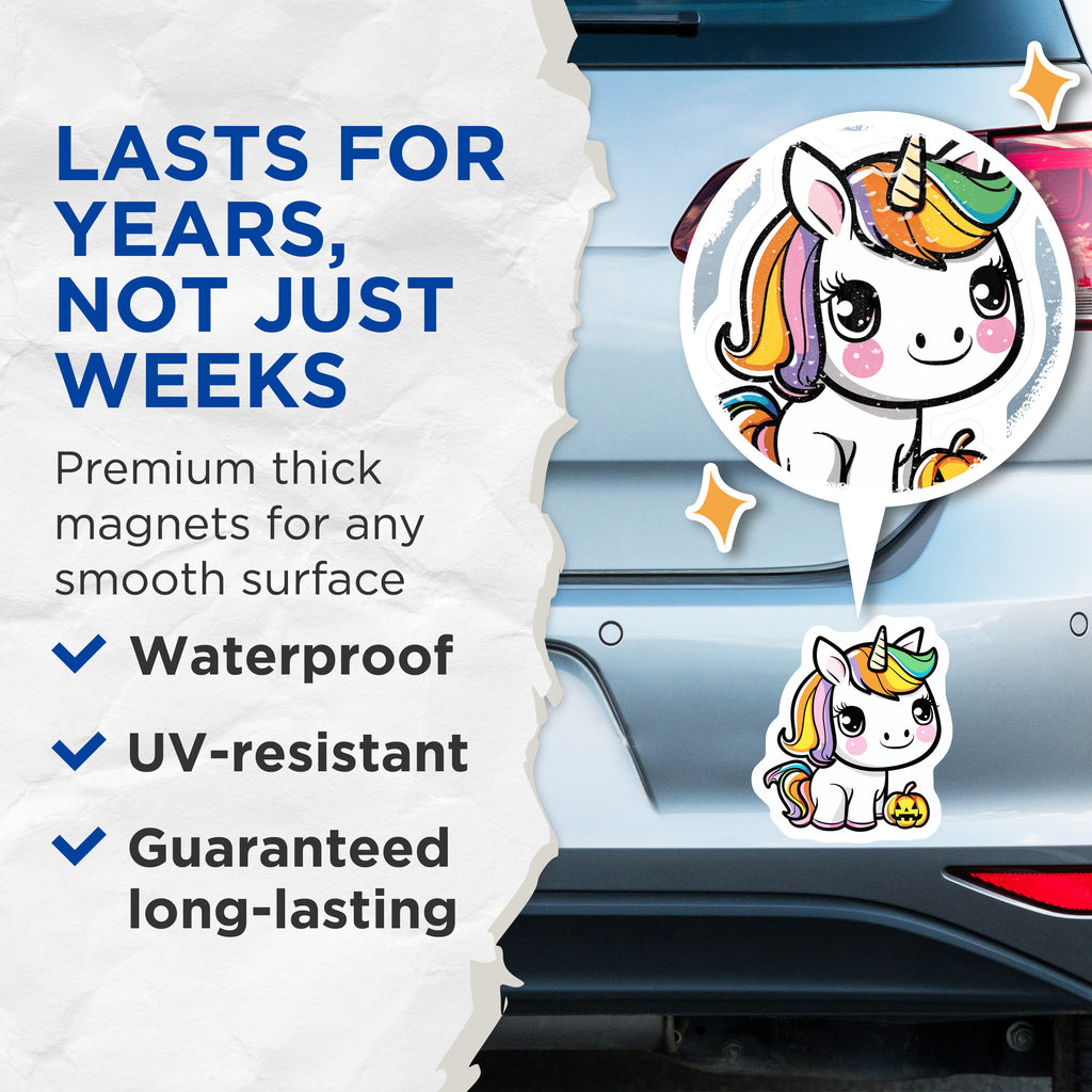 (2 Pack) Halloween Unicorn Magnets - Kawaii Rainbow Fantasy Decor - Spooky Cute Animal Refrigerator Art - Mythical Beast Accent - 5" - Durable Magnet - Made in USA - MAG37866