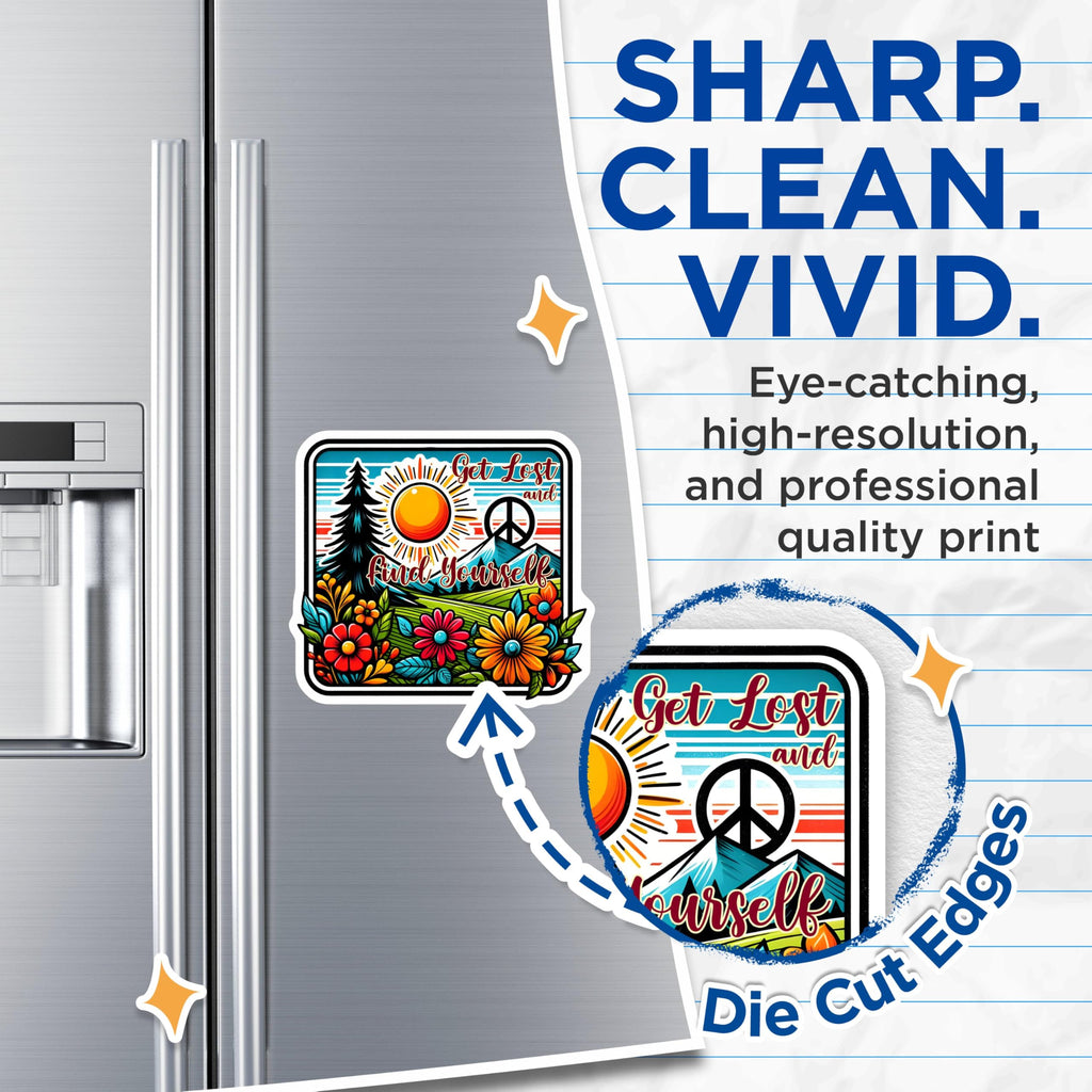 (2 Pack) Find Yourself Magnets - Get Lost and Find Yourself - Inspirational - Vibrant Floral - 5" On Longest Side - for Cars, Refrigerators, Toolboxes, Lockers - Made in USA BMCS3273