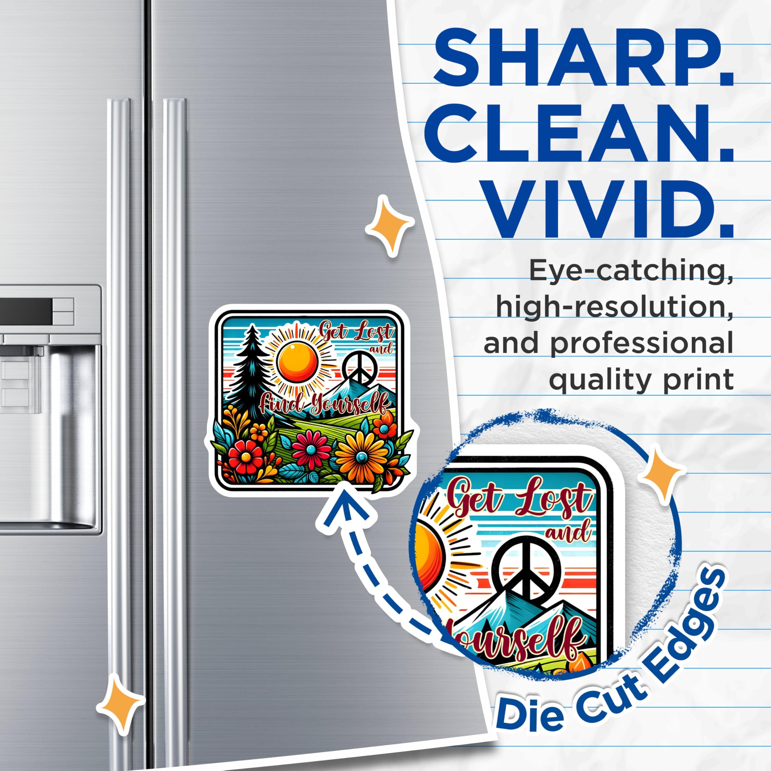 (2 Pack) Find Yourself Magnets - Get Lost and Find Yourself - Inspirational - Vibrant Floral - 5" On Longest Side - for Cars, Refrigerators, Toolboxes, Lockers - Made in USA BMCS3273