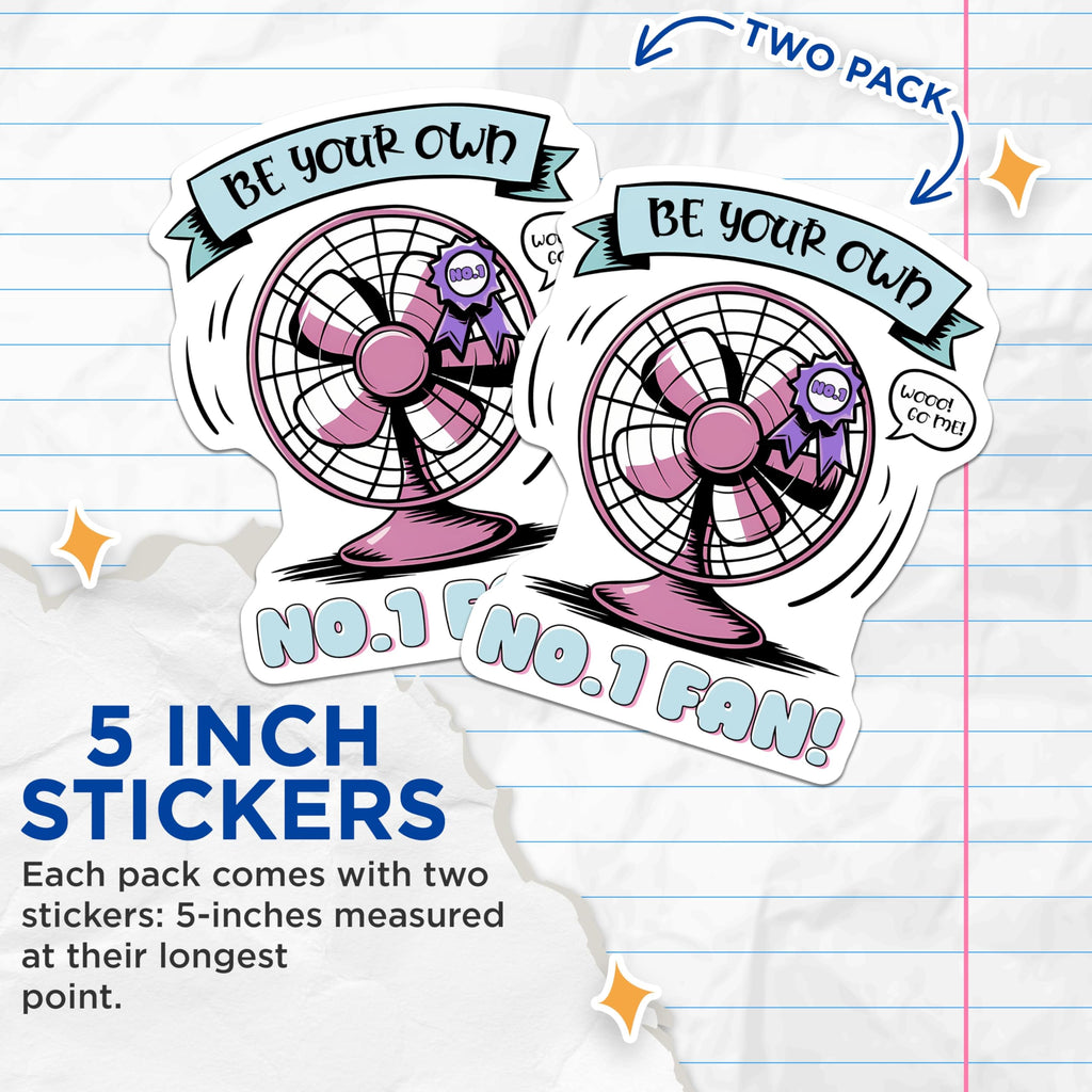 (2 Pack) Number One Fan Stickers - Funny Stickers - Encouragement Stickers- 5" On Longest Side - Sticks to Smooth Flat Surfaces - Made in USA - BMCS16298
