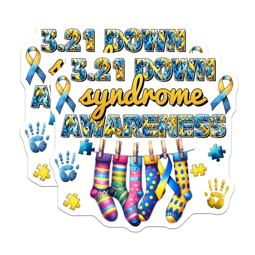 (2 Pack) Down Syndrome Awareness Stickers - Colorful Socks - Puzzle Piece Design - 5" On Longest Side - Sticks to Smooth Flat Surfaces - Made in USA - BMCS8204