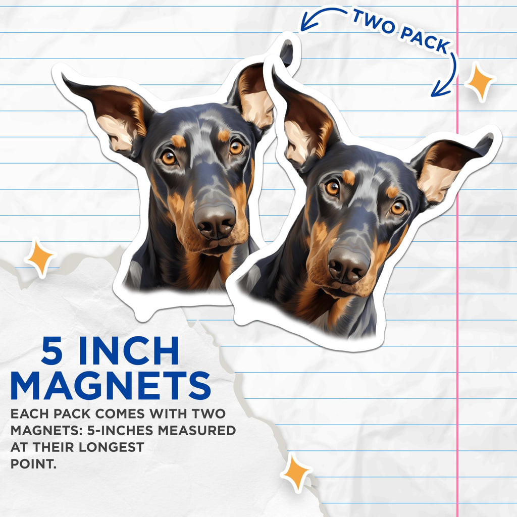(2 Pack) Doberman Pinscher Magnets - Doberman Dog Art - Pet Owner Decor - Canine Lover Refrigerator Magnet - 5 Inches On Longest Side - Thick Durable Magnet - Made in USA - MAG26851