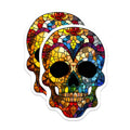 (2 Pack) Sugar Skull Stickers - Colorful Skull - Stained Glass Skull Art- 5" On Longest Side - Sticks to Smooth Flat Surfaces - Made in USA - BMCS16917