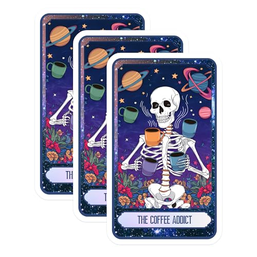 (3 Pack) Coffee Addict Decals - Skeleton Juggling Mugs - Funny Laptop Decals - 3 Inches On Longest Side - Easy Peel & Apply - Made in USA - 3MCS8756