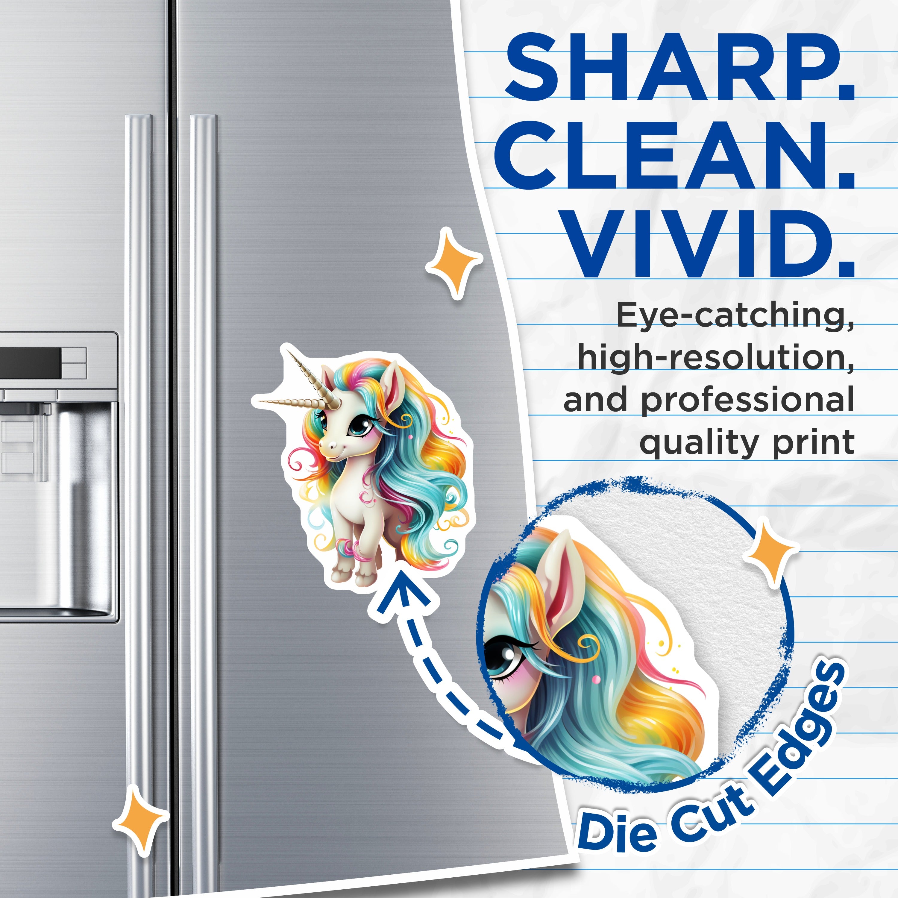(2 Pack) Cute Unicorn Magnets - Rainbow Fantasy Art - Magical Aesthetic Decor - Kawaii Refrigerator Magnets - 5 Inches On Longest Side - Thick Durable Magnet - Made in USA - MAG38370