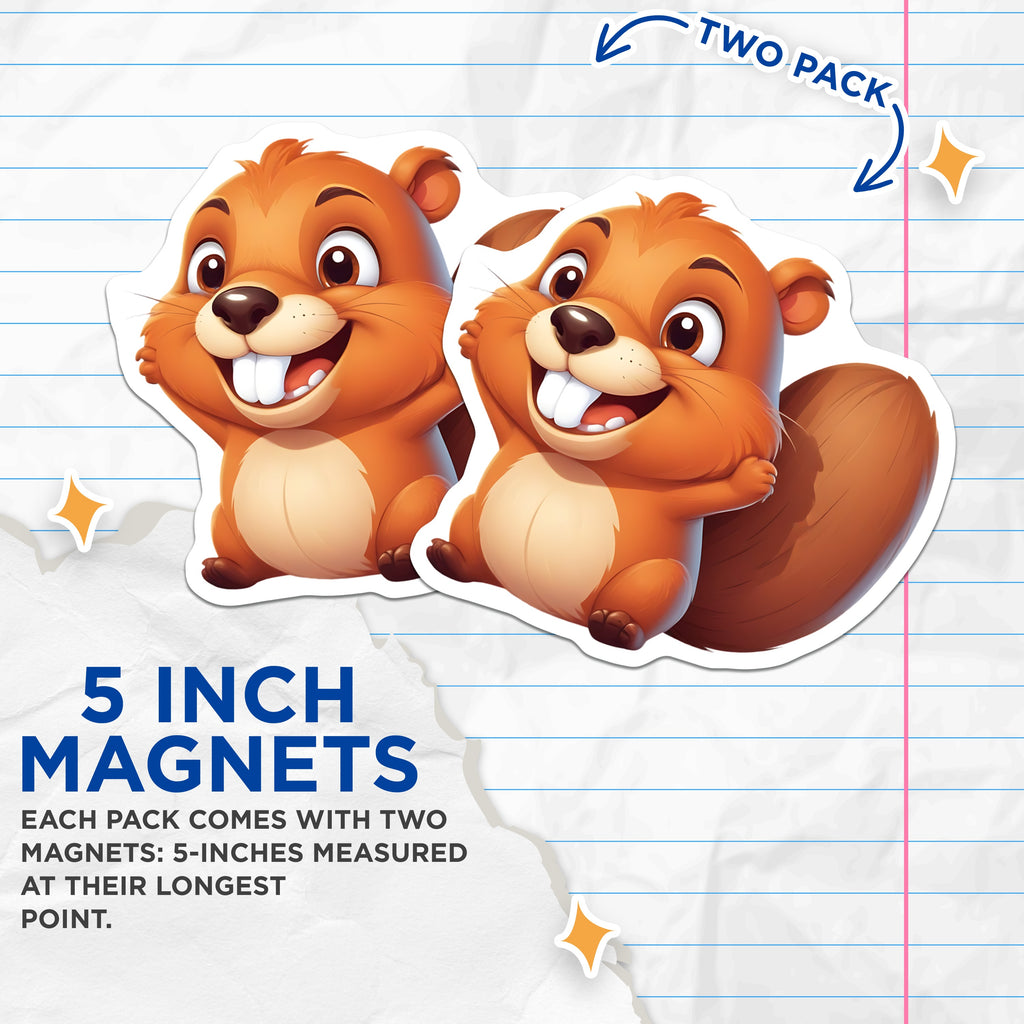 (2 Pack) Cute Squirrel Magnets - Happy Cartoon Animal Fridge Locker Decor - Woodland Critter Nursery Kitchen Accent - 5 Inches On Longest Side - Thick Durable Magnet - Made in USA - MAG37261