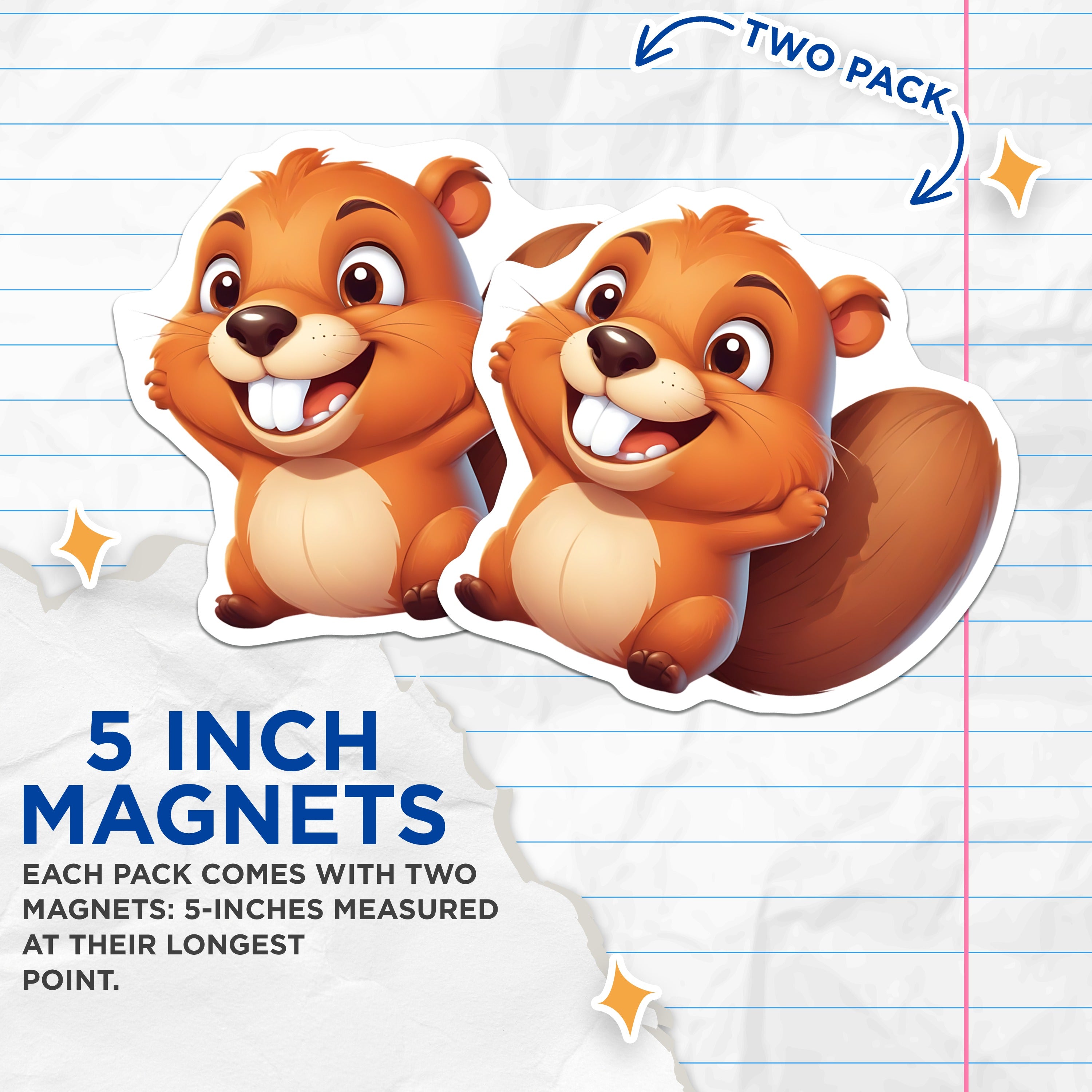(2 Pack) Cute Squirrel Magnets - Happy Cartoon Animal Fridge Locker Decor - Woodland Critter Nursery Kitchen Accent - 5 Inches On Longest Side - Thick Durable Magnet - Made in USA - MAG37261