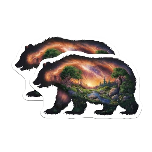 (2 Pack) Bear Silhouette Nature Scene Magnets - Forest Wildlife Art - Mountain Sunset Magnet for Fridge or Locker - 5" On Longest Side - for Cars, Fridges, Toolboxes - Made in USA - MAG7215