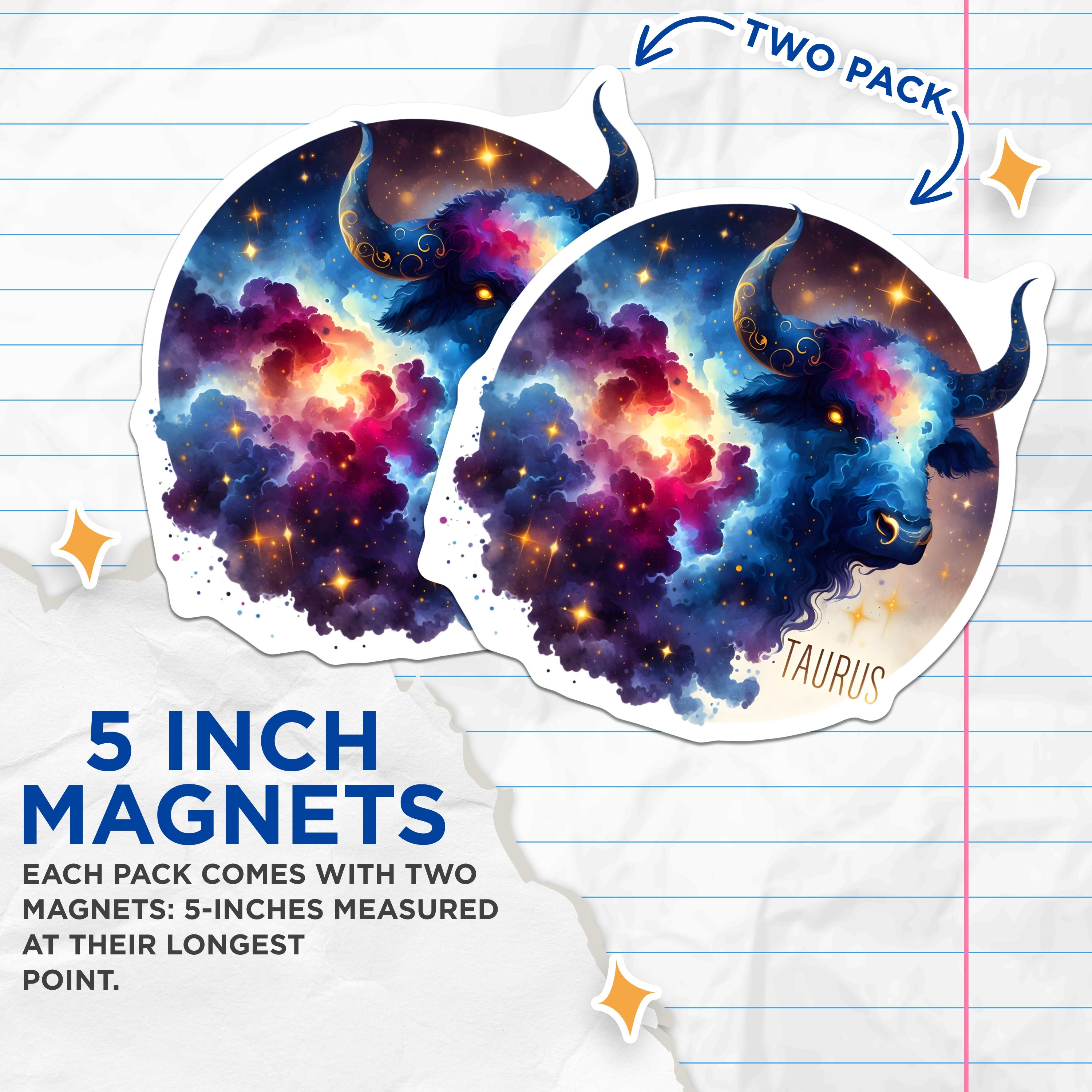 (2 Pack) Taurus Zodiac Sign Magnets - Celestial Bull Horoscope - Astrology Star Decor - 5 Inches On Longest Side - Thick Durable Magnet - Made in USA - MAG38908
