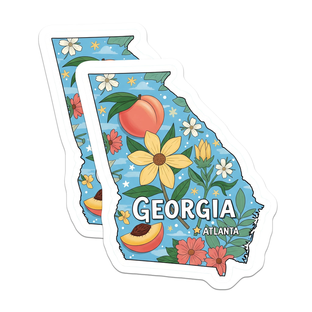 (2 Pack) Georgia State Magnets - Peach State Souvenir - Atlanta Floral Fridge Decor - 5" On Longest Side - Premium Magnet - for Cars, Refrigerators, Toolboxes, Lockers - Made in USA - MAG14333