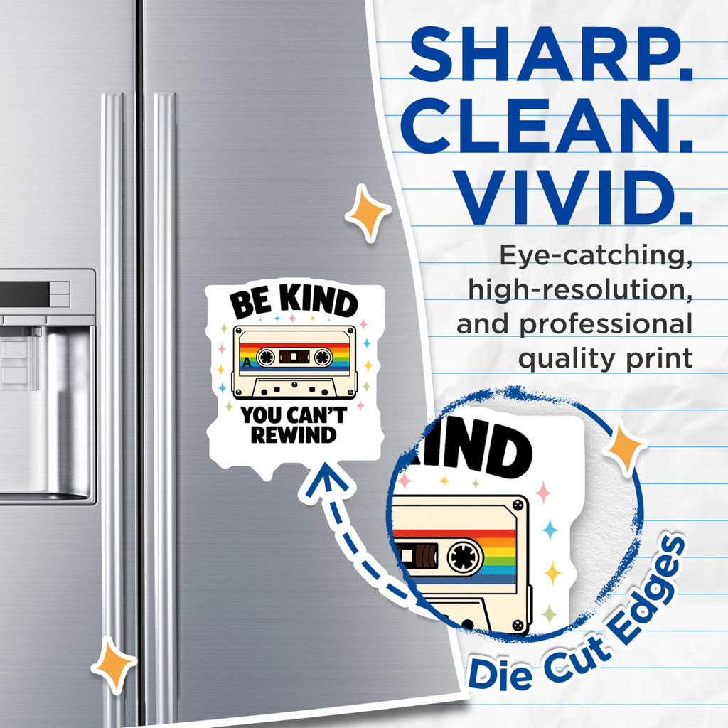 (2 Pack) Be Kind You Cant Rewind Magnets - Cassette Tape Retro Vibes - Positive Message Nostalgia Decor - Fridge Locker Art - 5 Inches On Longest Side - Thick Durable Magnet - Made in USA - MAG21575