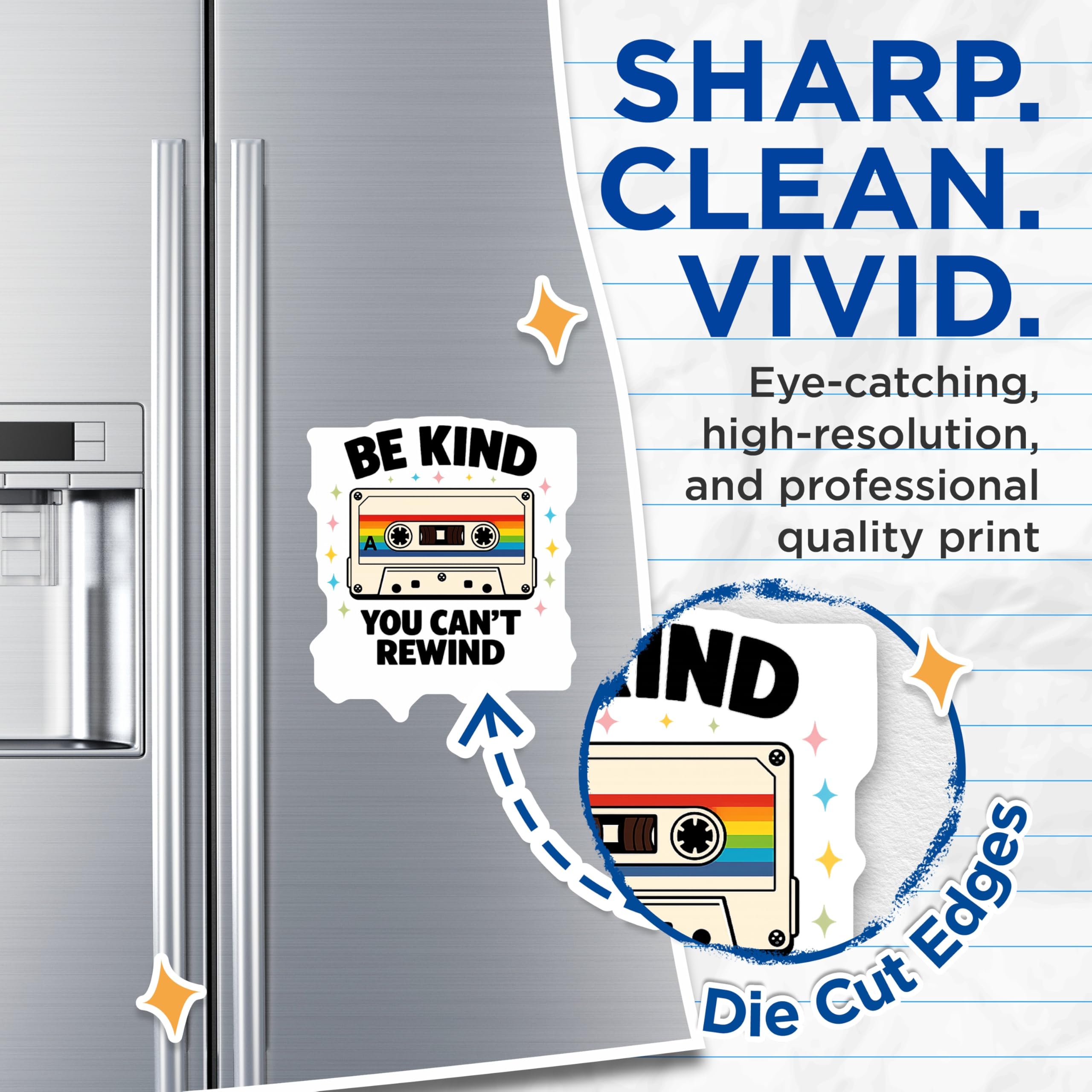 (2 Pack) Be Kind You Cant Rewind Magnets - Cassette Tape Retro Vibes - Positive Message Nostalgia Decor - Fridge Locker Art - 5 Inches On Longest Side - Thick Durable Magnet - Made in USA - MAG21575