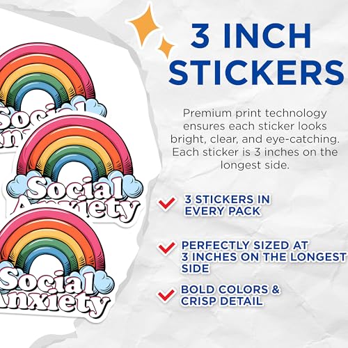 (3 Pack) Social Anxiety Decals - Rainbow Cloud Stickers - Laptop Decal - 3 Inches On Longest Side - Easy Peel & Apply - Made in USA - 3MCS6445