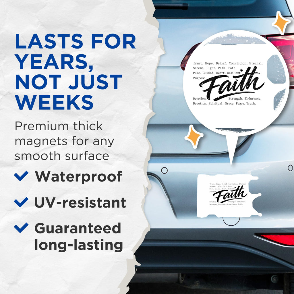 (2 Pack) Faith Magnets - Inspirational Christian Spiritual Decor - Positive Affirmation Hope Belief Strength Endurance - 5 Inches On Longest Side - Thick Durable Magnet - Made in USA - MAG21949