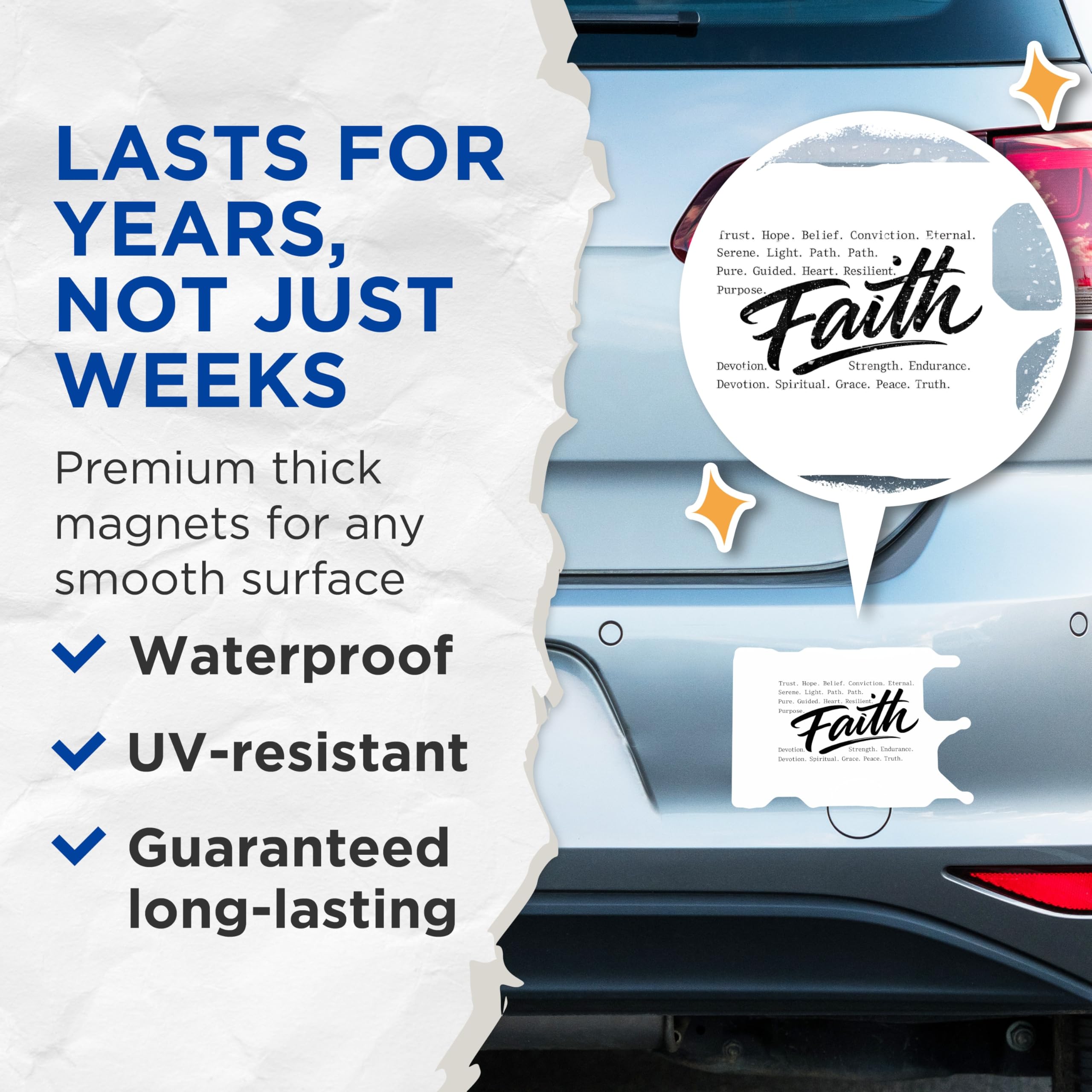 (2 Pack) Faith Magnets - Inspirational Christian Spiritual Decor - Positive Affirmation Hope Belief Strength Endurance - 5 Inches On Longest Side - Thick Durable Magnet - Made in USA - MAG21949