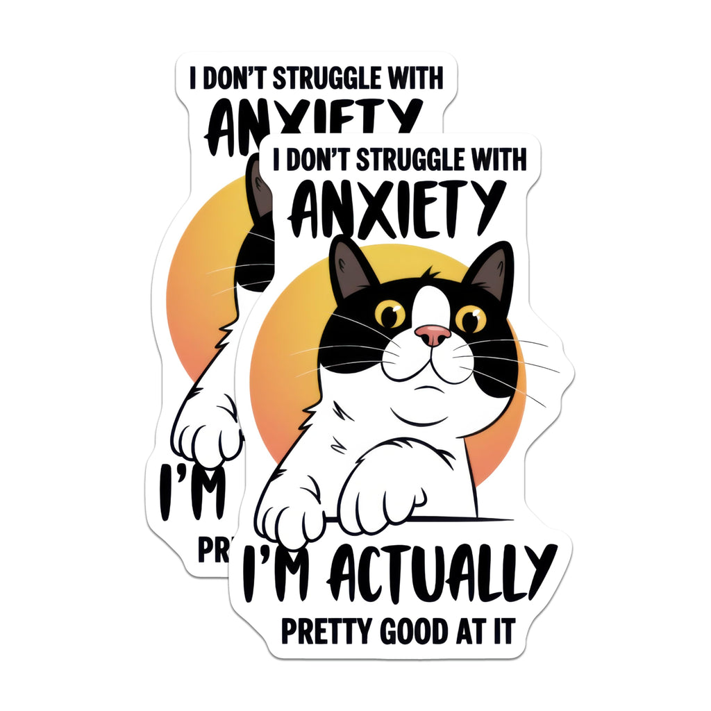 (2 Pack) Funny Cat Magnets - Anxiety Quote - Sarcastic Kitty Fridge Decor - 5" On Longest Side - Premium Magnet - for Cars, Refrigerators, Toolboxes, Lockers - Made in USA - MAG15809
